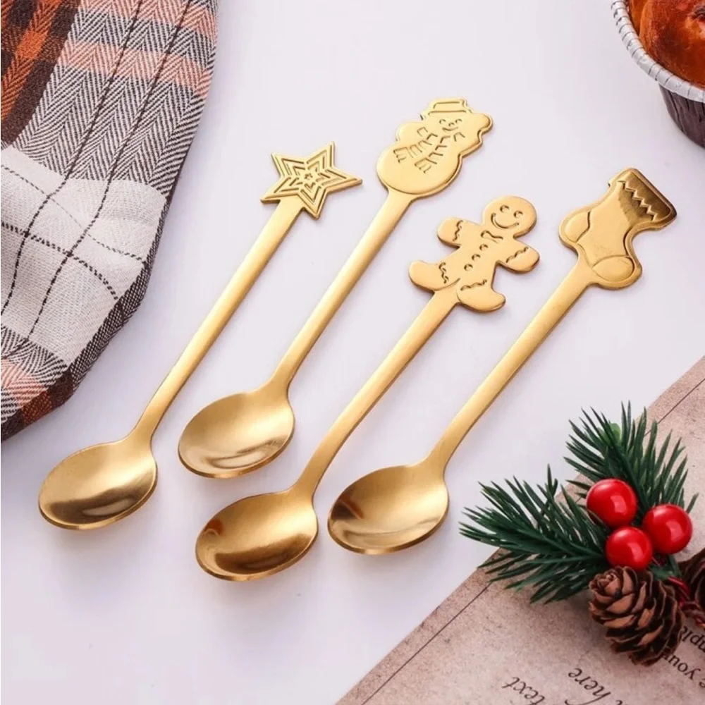 4 Piece Stainless Steel Christmas Teaspoons